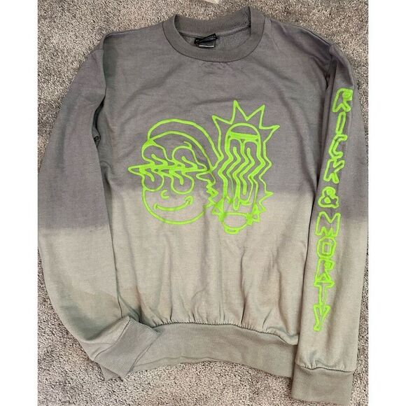 Ripple Junction Tops - Rick and Morty Warped Faces Gray Pullover Sweater Unisex Long Sleeve Crewneck